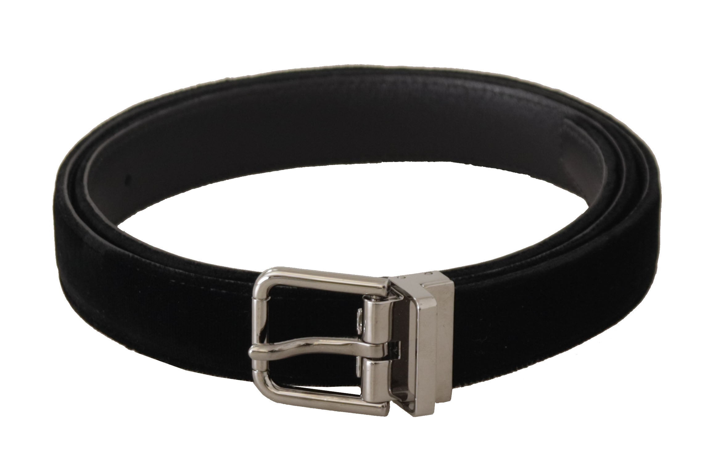 Black Velvet Silver Tone Logo Metal Buckle Belt - 95-cm-38-inches