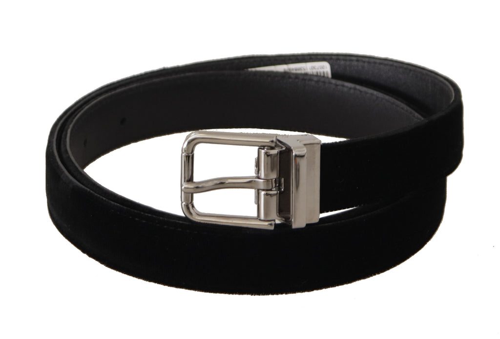 Black Velvet Silver Tone Logo Metal Buckle Belt - 95-cm-38-inches