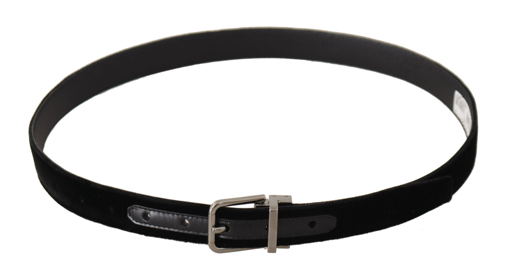 Black Velvet Silver Tone Logo Metal Buckle Belt - 95-cm-38-inches