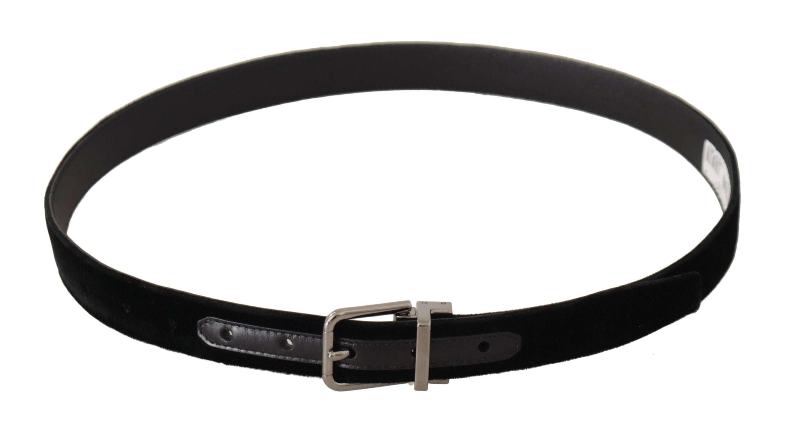 Black Velvet Silver Tone Logo Metal Buckle Belt - 95-cm-38-inches