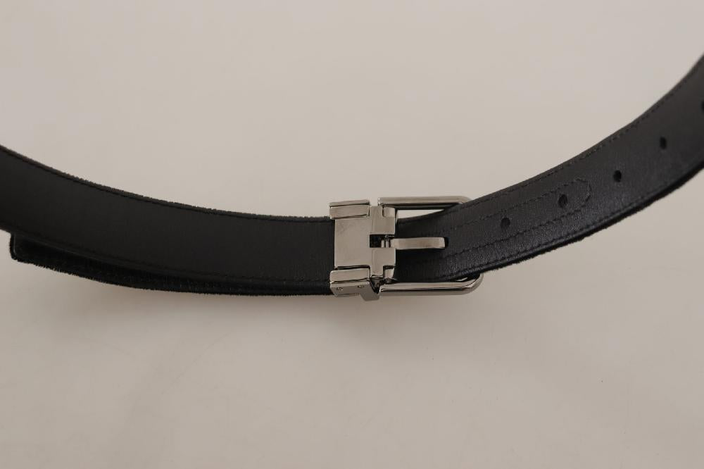 Black Velvet Silver Tone Logo Metal Buckle Belt - 95-cm-38-inches