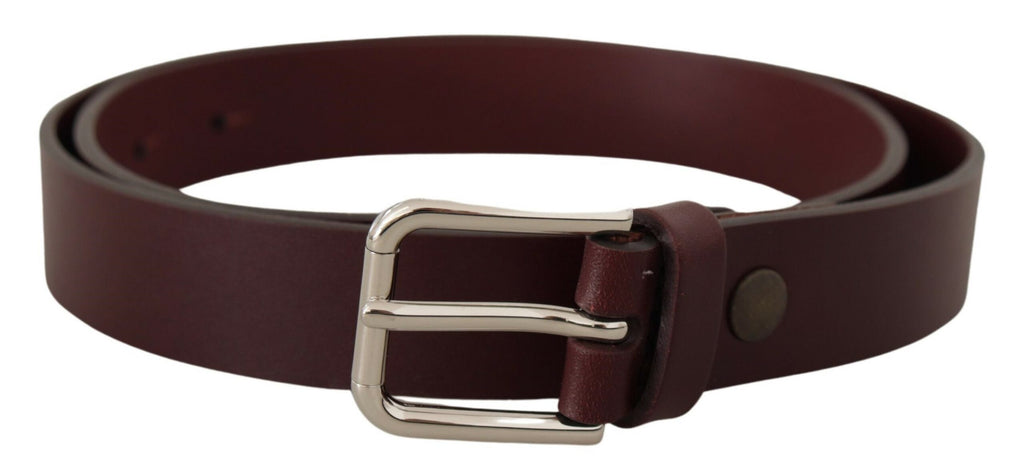 Maroon Calf Leather Silver Tone Metal Buckle Belt - 80-cm-32-inches