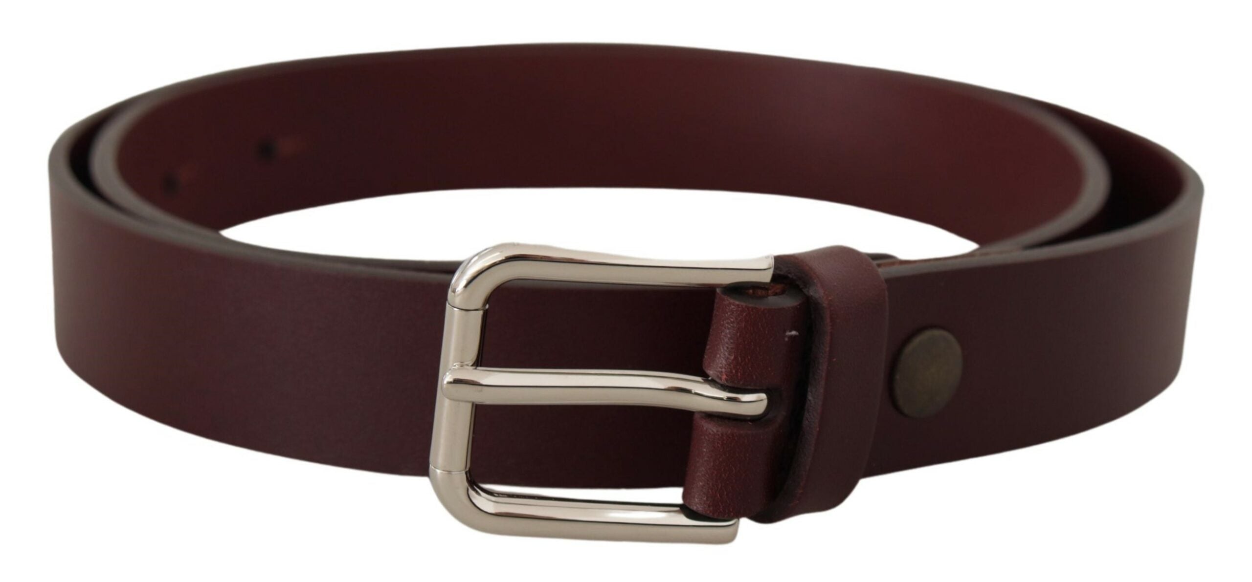 Maroon Calf Leather Silver Tone Metal Buckle Belt - 80-cm-32-inches