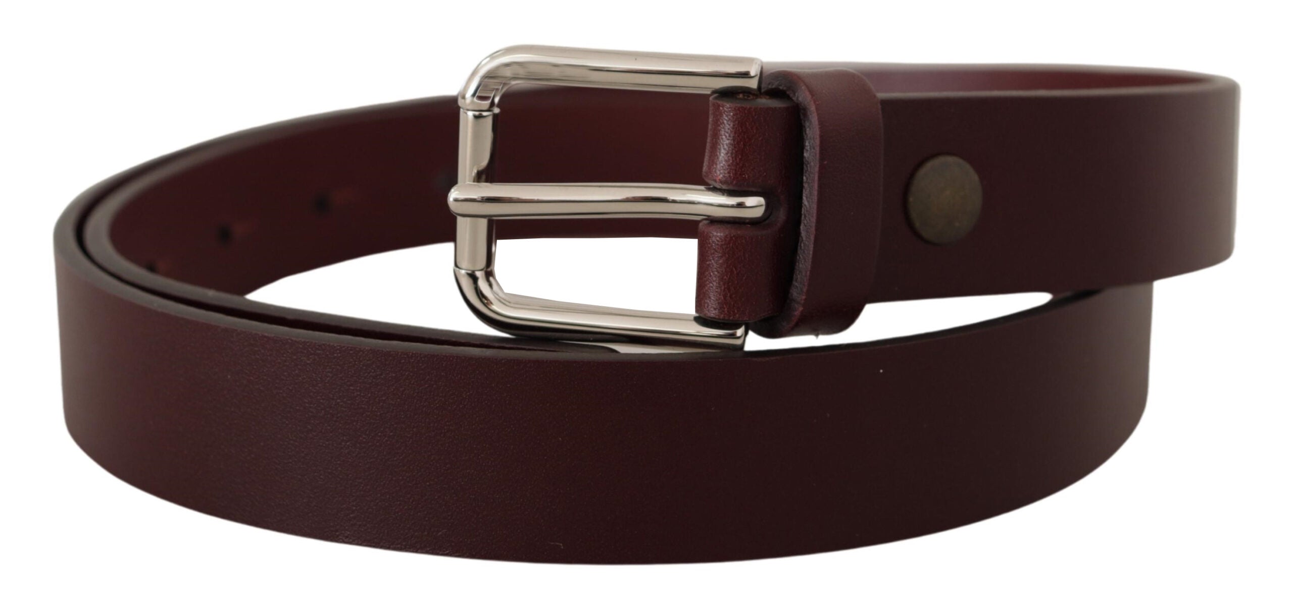 Maroon Calf Leather Silver Tone Metal Buckle Belt - 80-cm-32-inches