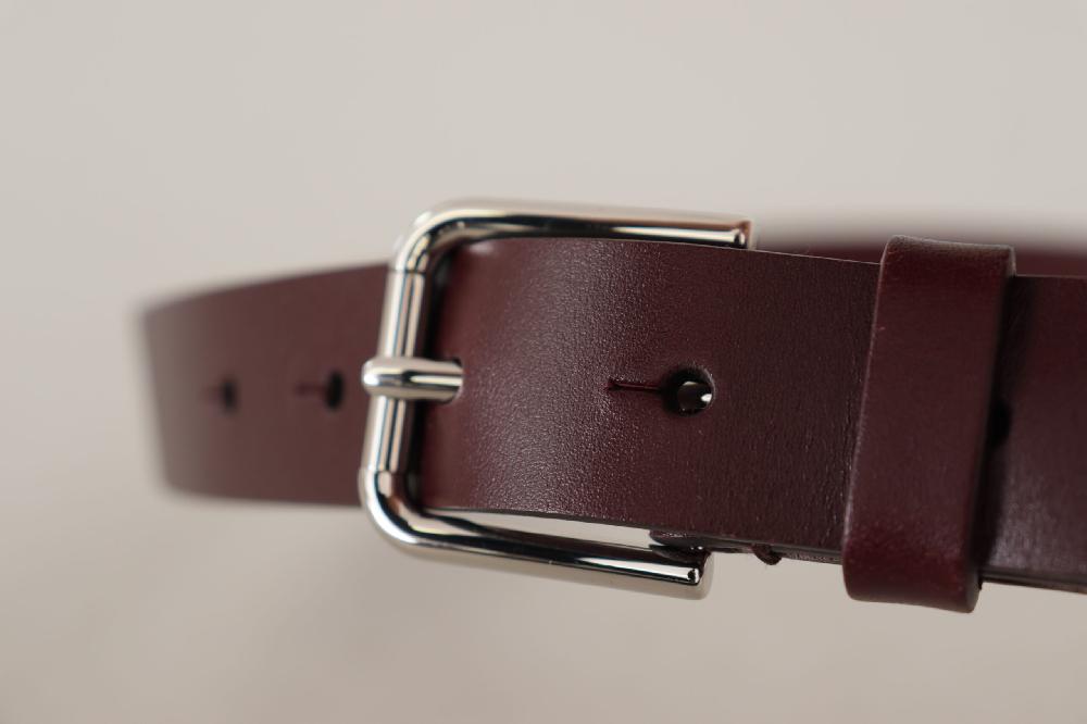 Maroon Calf Leather Silver Tone Metal Buckle Belt - 80-cm-32-inches