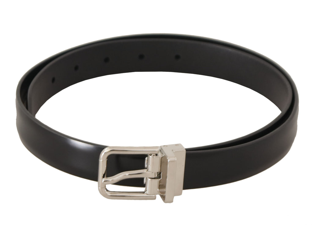Black Calf Leather Silver Metal Logo Buckle Belt - 100-cm-40-inches