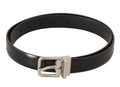 Black Calf Leather Silver Metal Logo Buckle Belt - 100-cm-40-inches