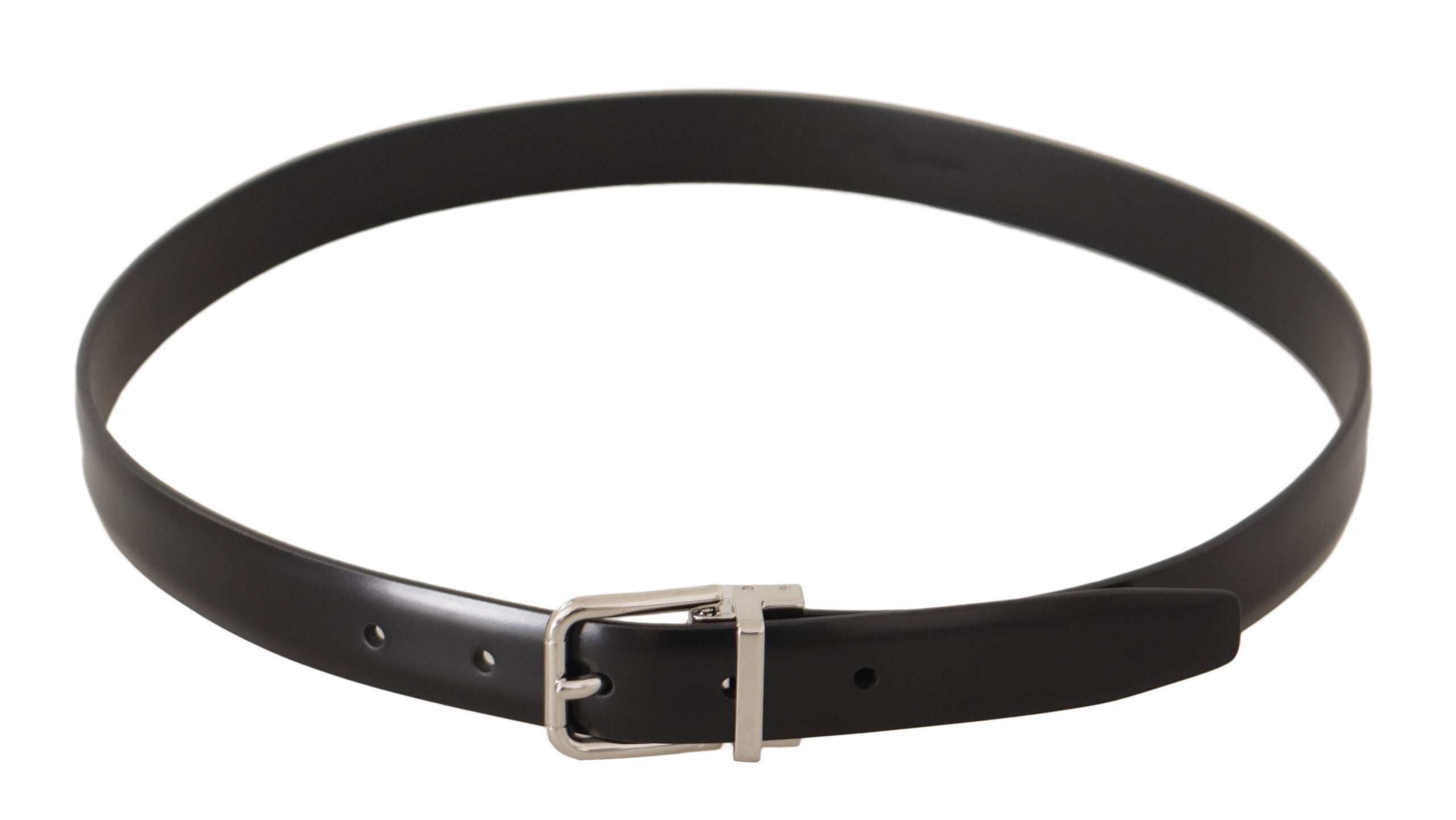 Black Calf Leather Silver Metal Logo Buckle Belt - 100-cm-40-inches