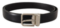 Black Calf Leather Silver Metal Logo Buckle Belt - 100-cm-40-inches