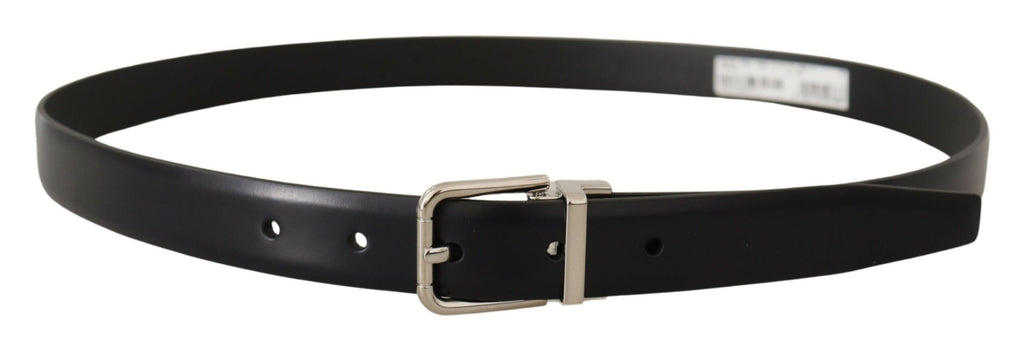 Black Calf Leather Silver Metal Logo Buckle Belt - 100-cm-40-inches