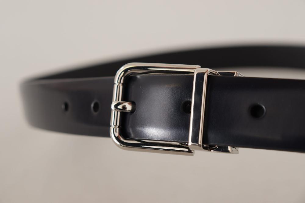 Black Calf Leather Silver Metal Logo Buckle Belt - 100-cm-40-inches