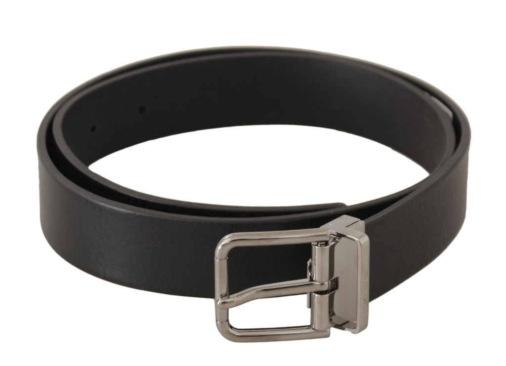 Black Plain Leather Silver Tone Metal Buckle Belt - 80-cm-32-inches