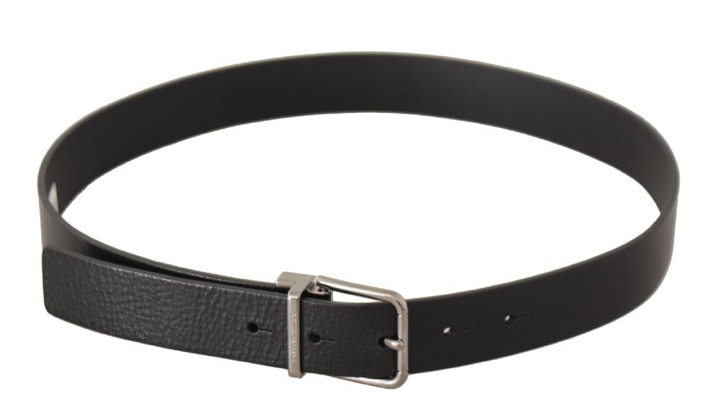 Black Plain Leather Silver Tone Metal Buckle Belt - 80-cm-32-inches