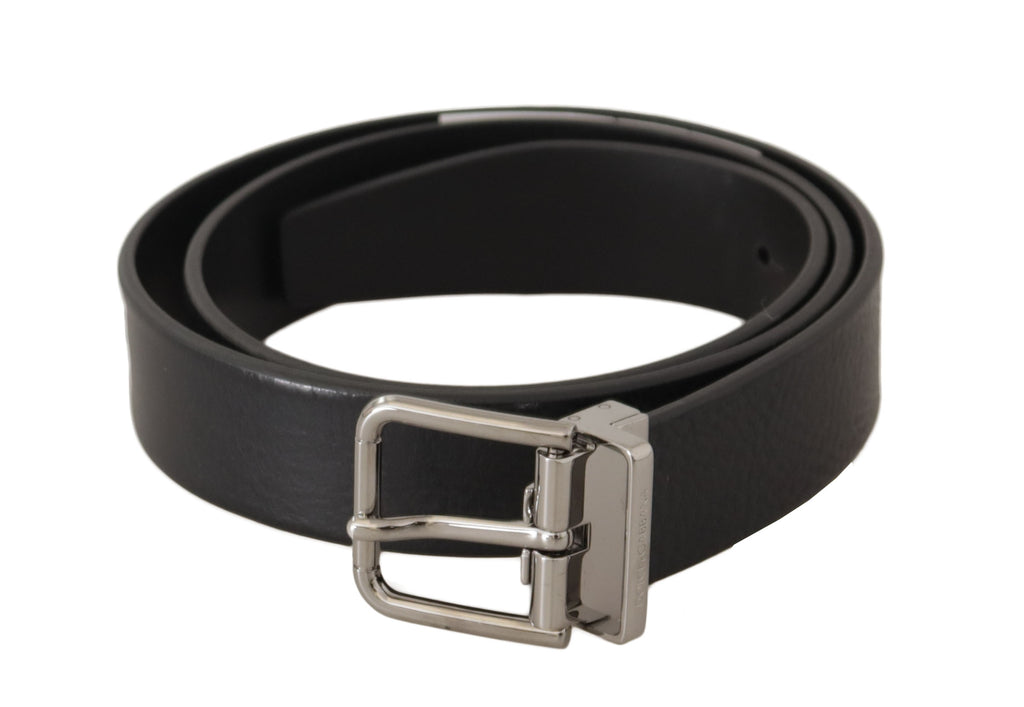 Black Calf Leather Silver Tone Metal Buckle Belt - 85-cm-34-inches