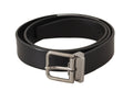 Black Calf Leather Silver Tone Metal Buckle Belt - 85-cm-34-inches