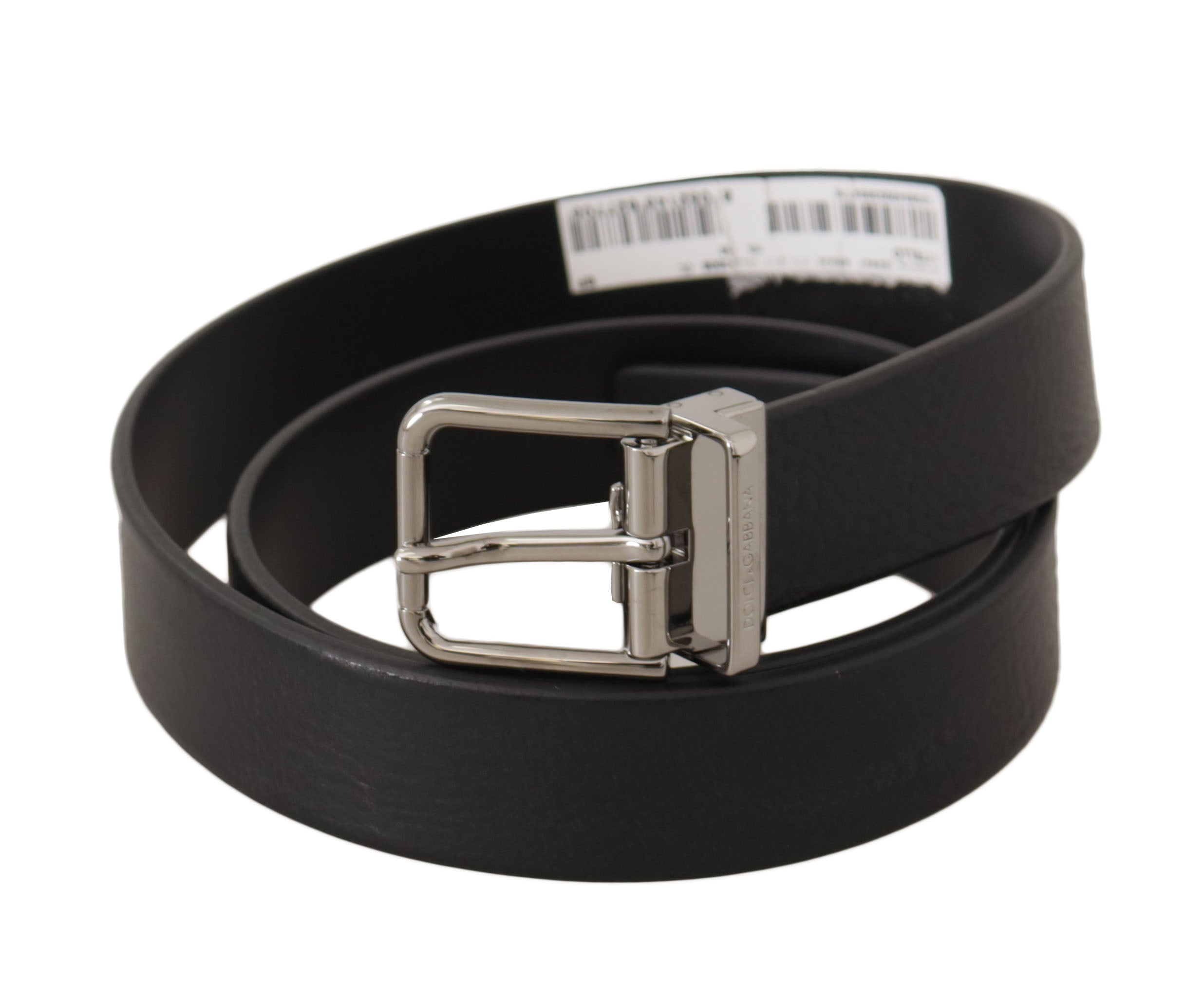 Black Calf Leather Silver Tone Metal Buckle Belt - 85-cm-34-inches