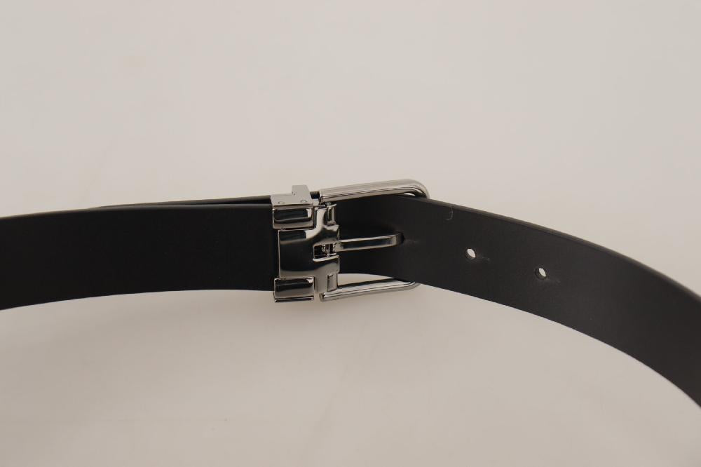Black Calf Leather Silver Tone Metal Buckle Belt - 85-cm-34-inches