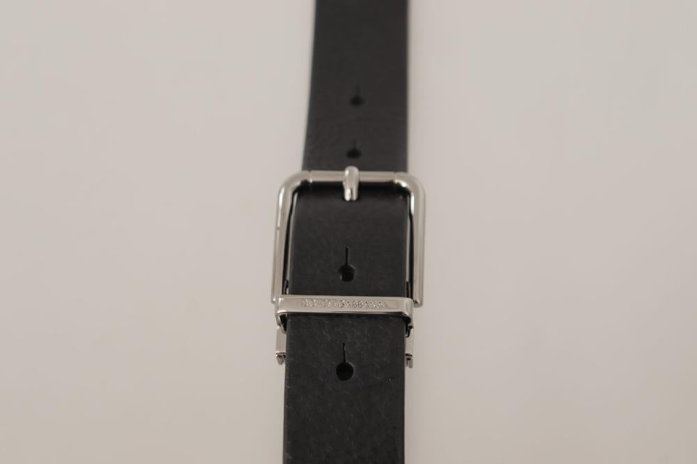 Black Calf Leather Silver Tone Metal Buckle Belt - 85-cm-34-inches