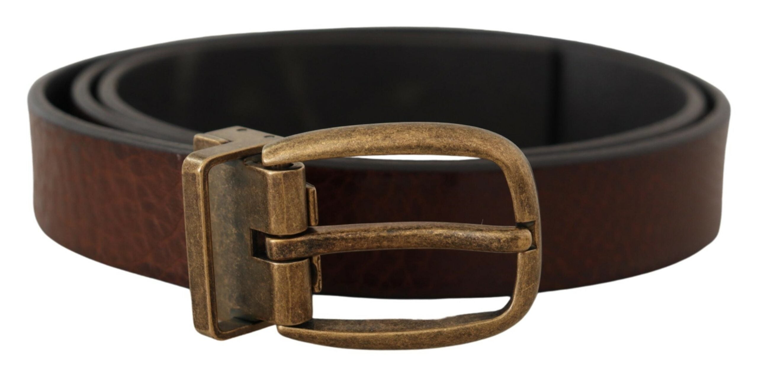 Brown Leather Vintage Style Brass Metal Buckle Belt - 80-cm-32-inches
