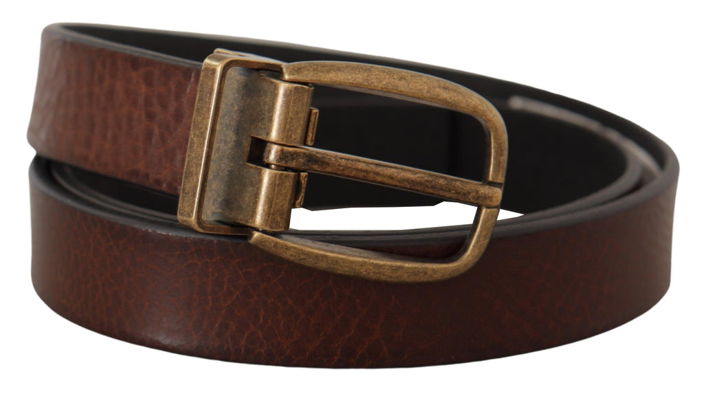 Brown Leather Vintage Style Brass Metal Buckle Belt - 80-cm-32-inches