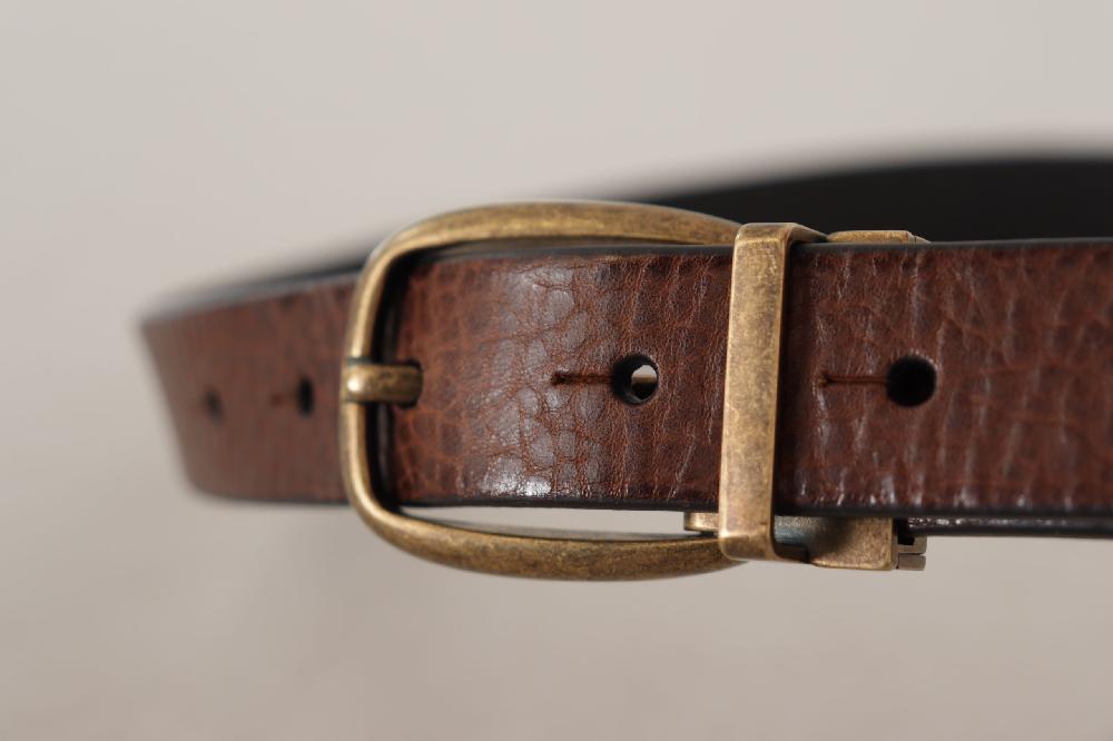 Brown Leather Vintage Style Brass Metal Buckle Belt - 80-cm-32-inches