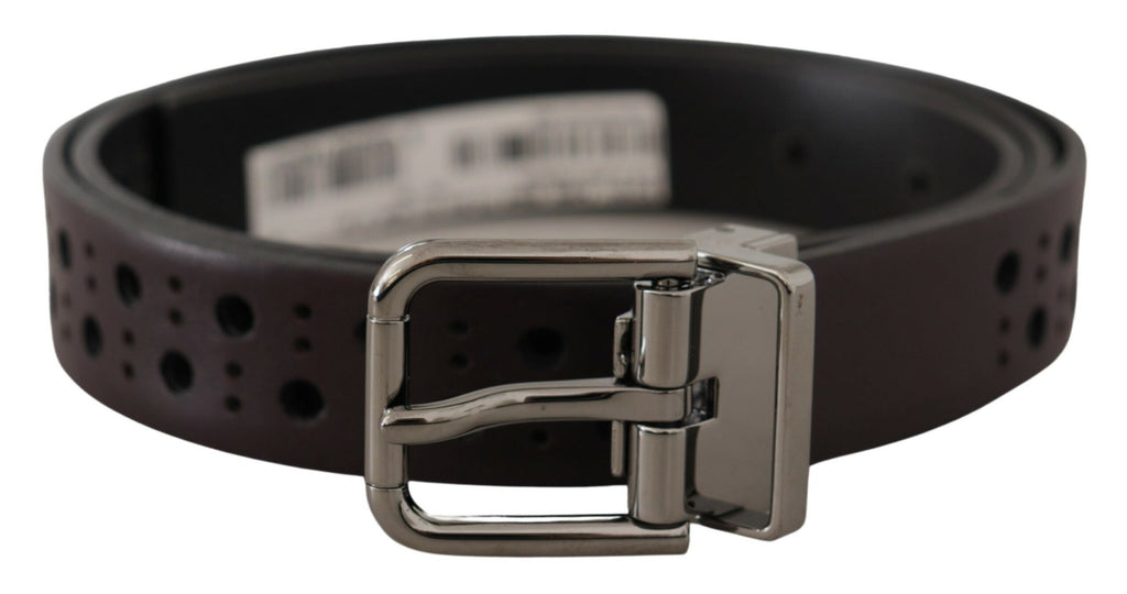 Dark Purple Perforated Leather Metal Buckle Belt - 90-cm-36-inches