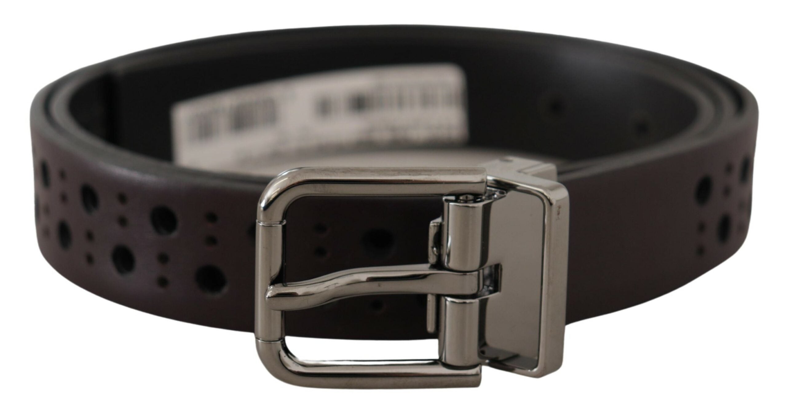 Dark Purple Perforated Leather Metal Buckle Belt - 90-cm-36-inches
