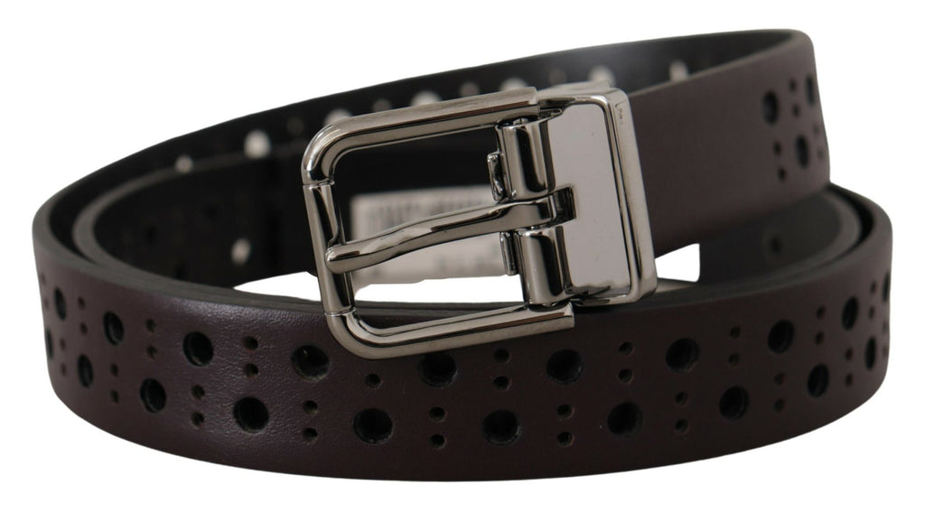 Dark Purple Perforated Leather Metal Buckle Belt - 90-cm-36-inches