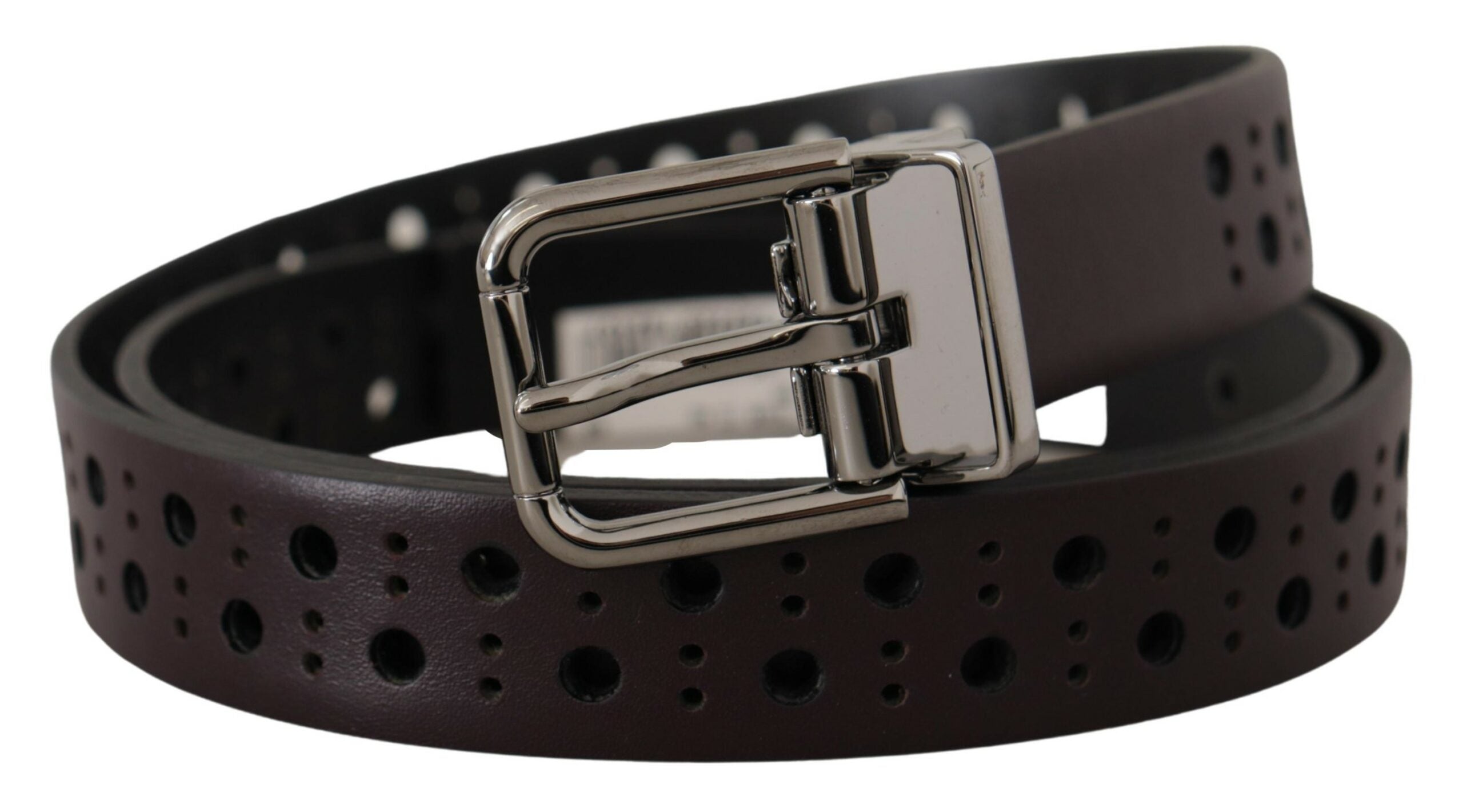 Dark Purple Perforated Leather Metal Buckle Belt - 90-cm-36-inches