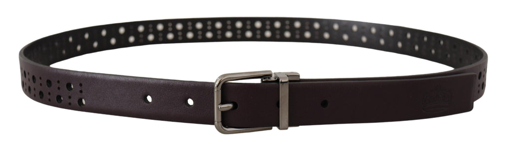 Dark Purple Perforated Leather Metal Buckle Belt - 90-cm-36-inches