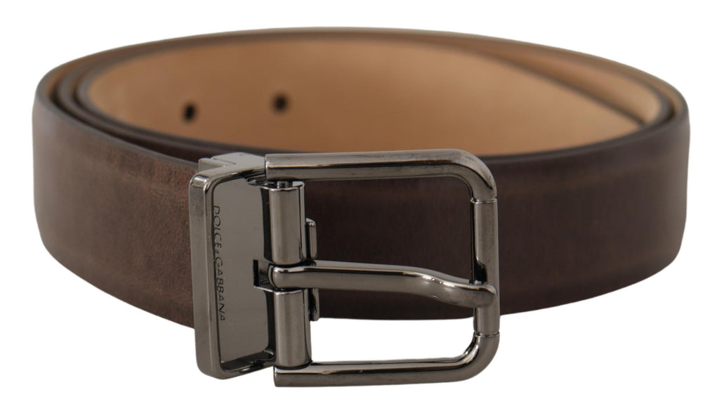 Brown Leather Casual Silver Tone Logo Buckle Belt - 95-cm-38-inches