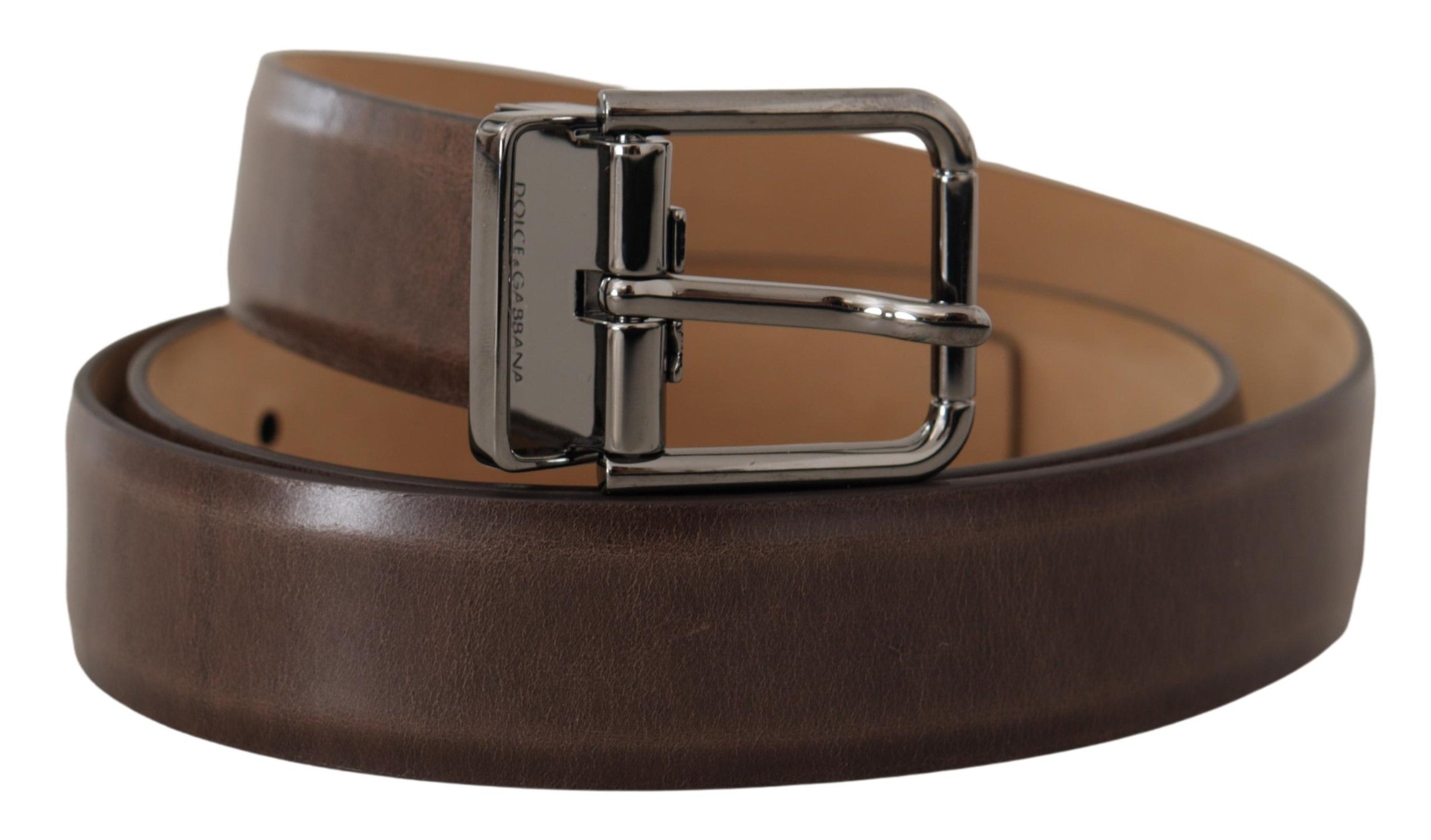 Brown Leather Casual Silver Tone Logo Buckle Belt - 95-cm-38-inches
