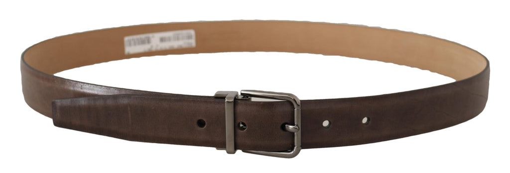 Brown Leather Casual Silver Tone Logo Buckle Belt - 95-cm-38-inches