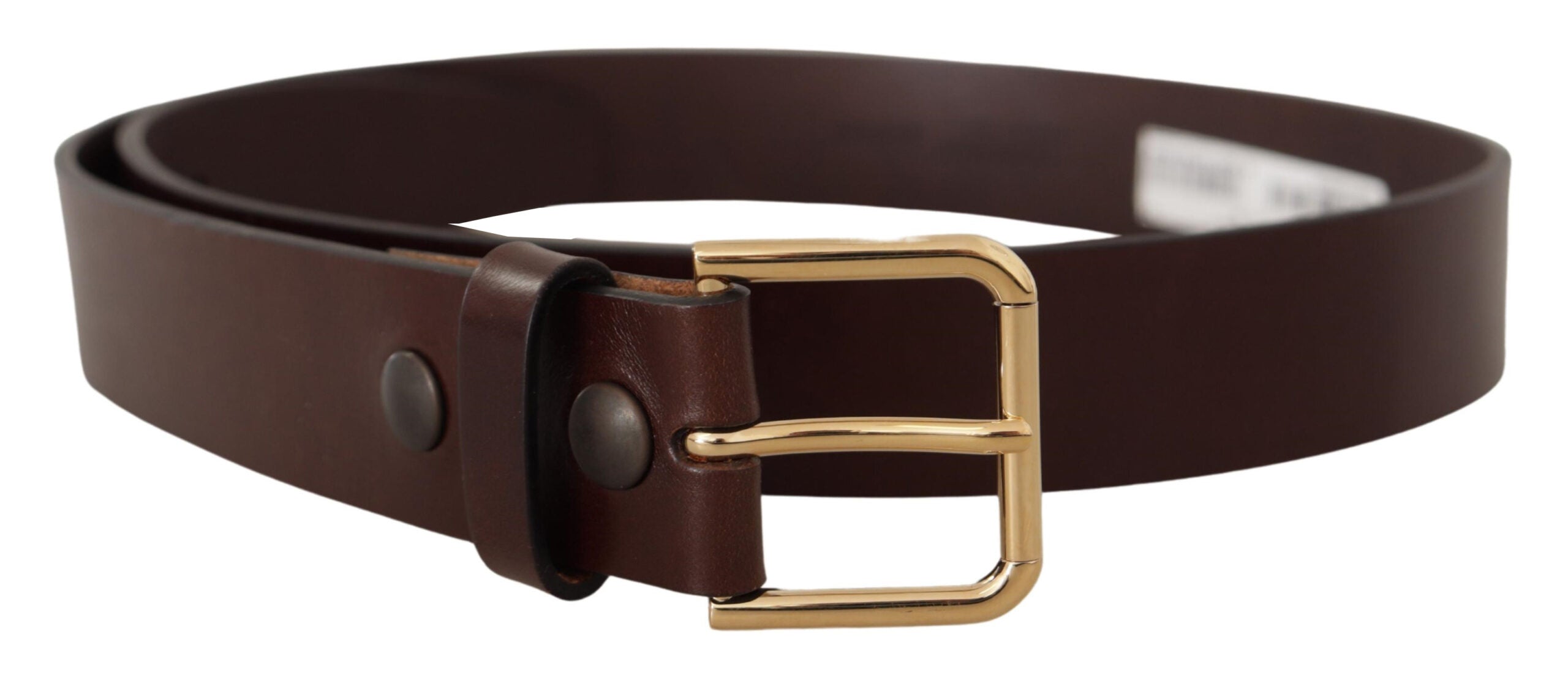 Brown Polished Leather Gold Tone Metal Buckle Belt - 90-cm-36-inches