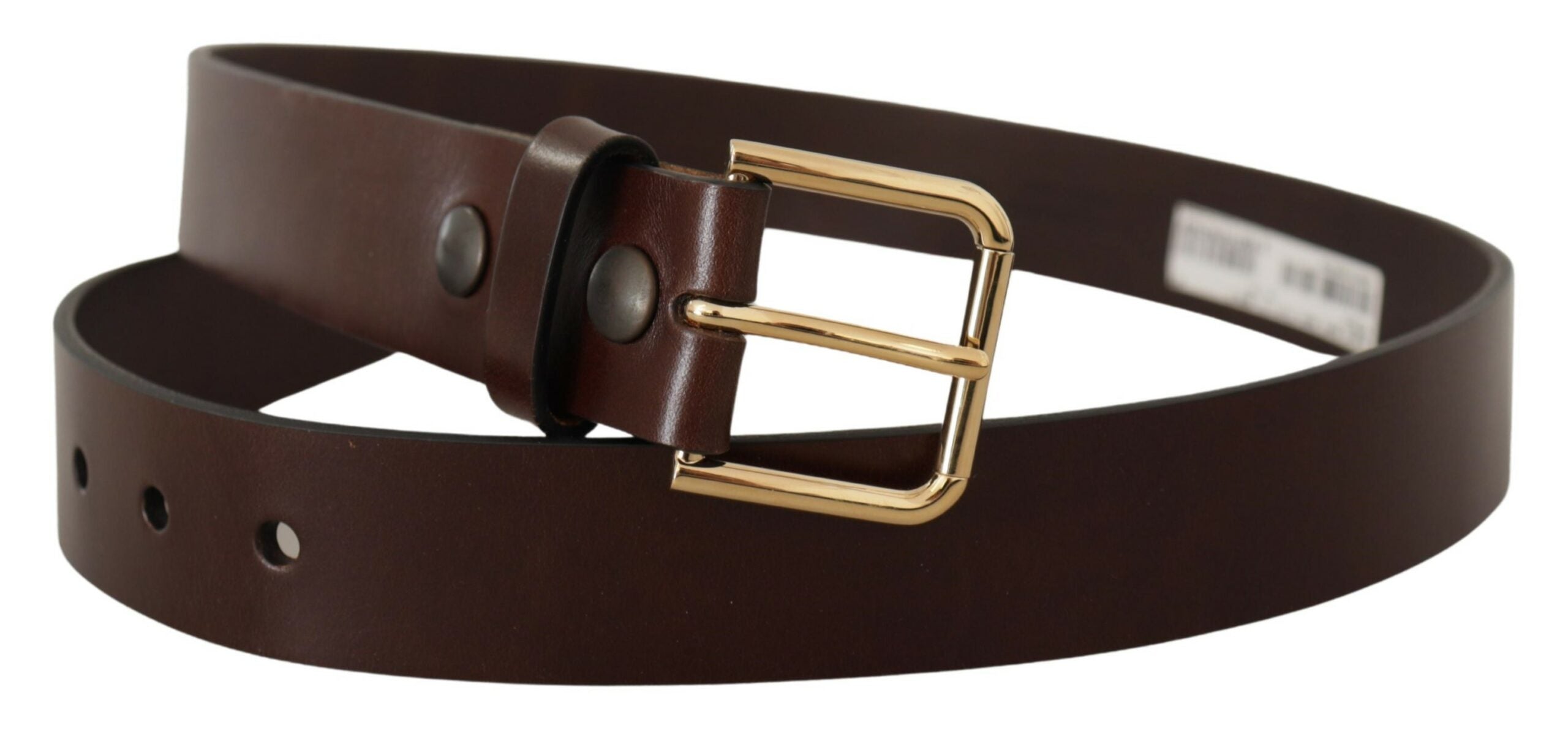 Brown Polished Leather Gold Tone Metal Buckle Belt - 90-cm-36-inches