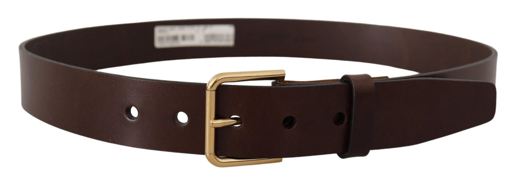 Brown Polished Leather Gold Tone Metal Buckle Belt - 90-cm-36-inches