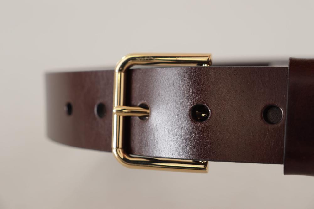 Brown Polished Leather Gold Tone Metal Buckle Belt - 90-cm-36-inches