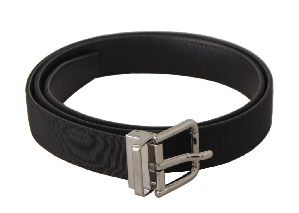 Black Canvas Leather Silver Metal Buckle Belt - 85-cm-34-inches
