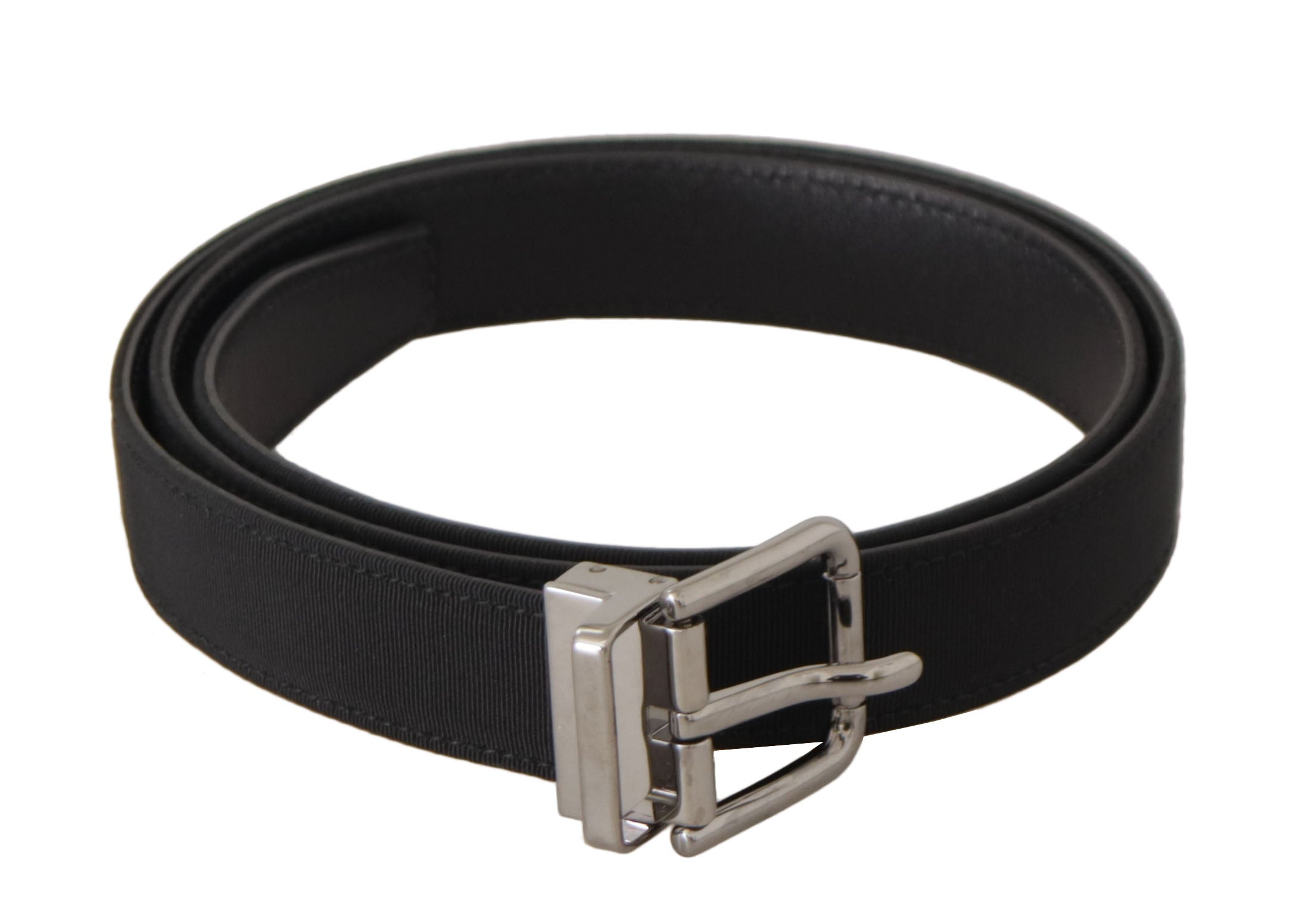 Black Canvas Leather Silver Metal Buckle Belt - 85-cm-34-inches