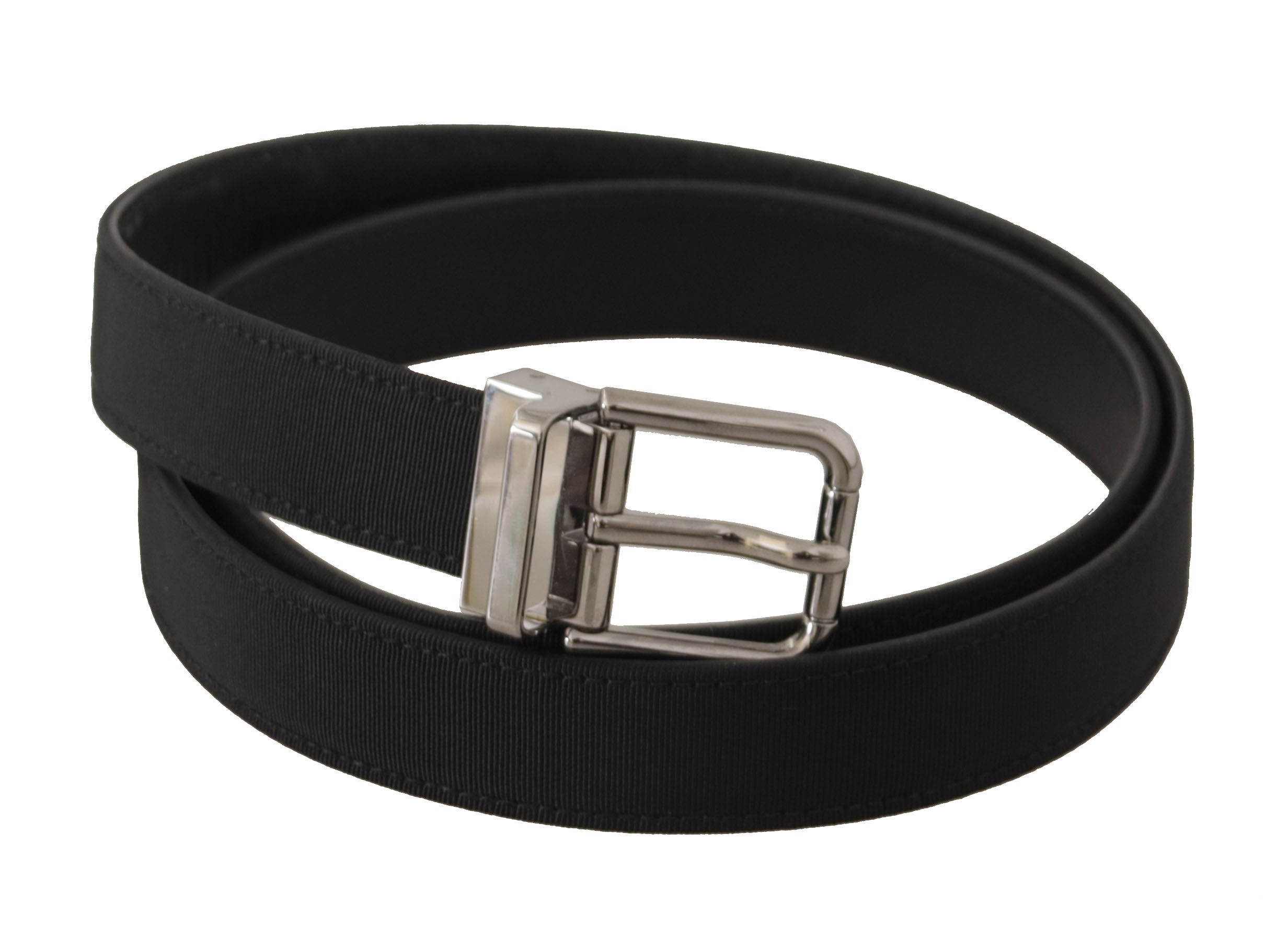 Black Canvas Leather Silver Metal Buckle Belt - 85-cm-34-inches