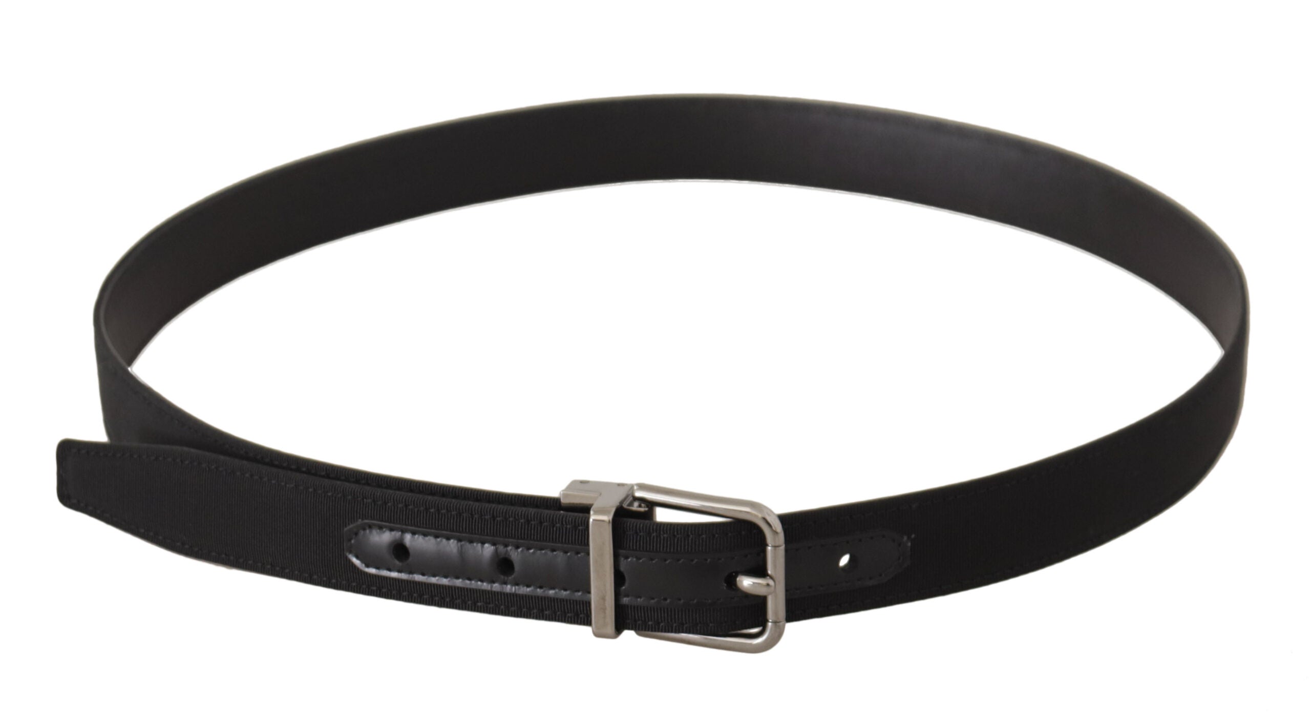 Black Canvas Leather Silver Metal Buckle Belt - 85-cm-34-inches