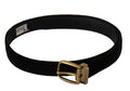 Black Velvet Leather Gold Tone Metal Buckle Belt - 90-cm-36-inches