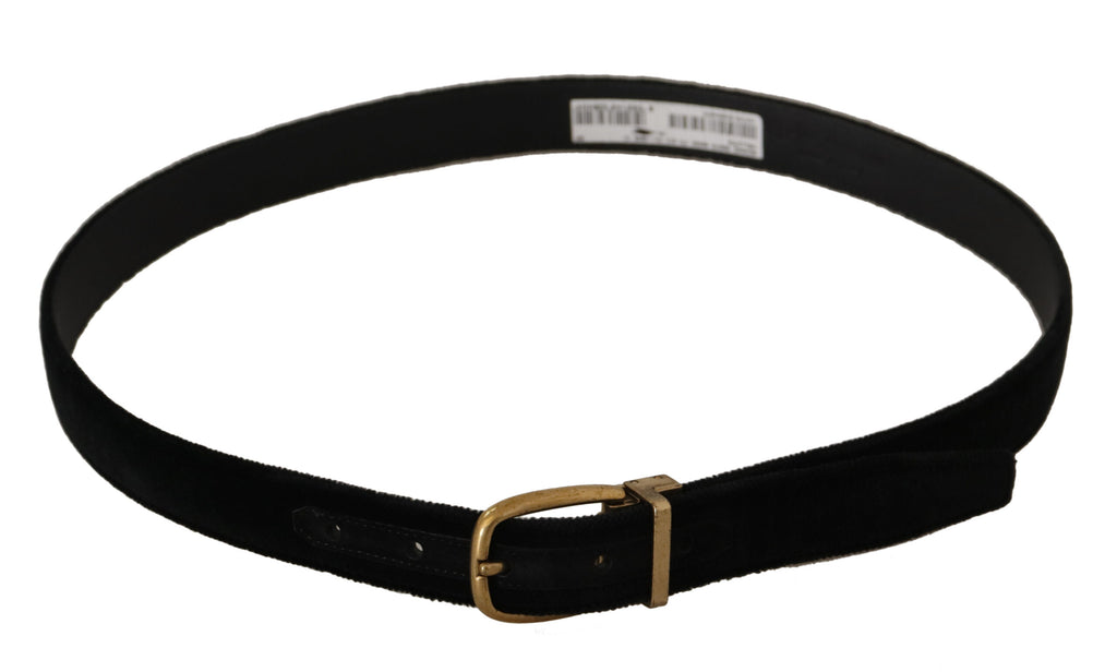Black Velvet Leather Gold Tone Metal Buckle Belt - 90-cm-36-inches