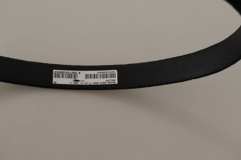 Black Velvet Leather Gold Tone Metal Buckle Belt - 90-cm-36-inches
