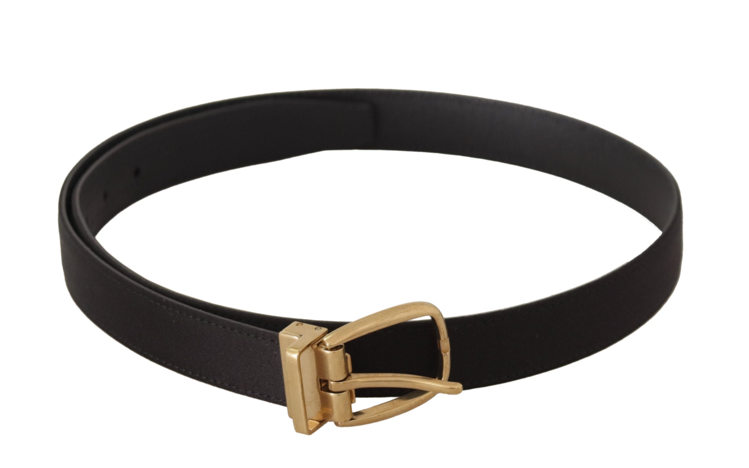 Black Silk Leather Gold Tone Metal Buckle Belt - 85-cm-34-inches