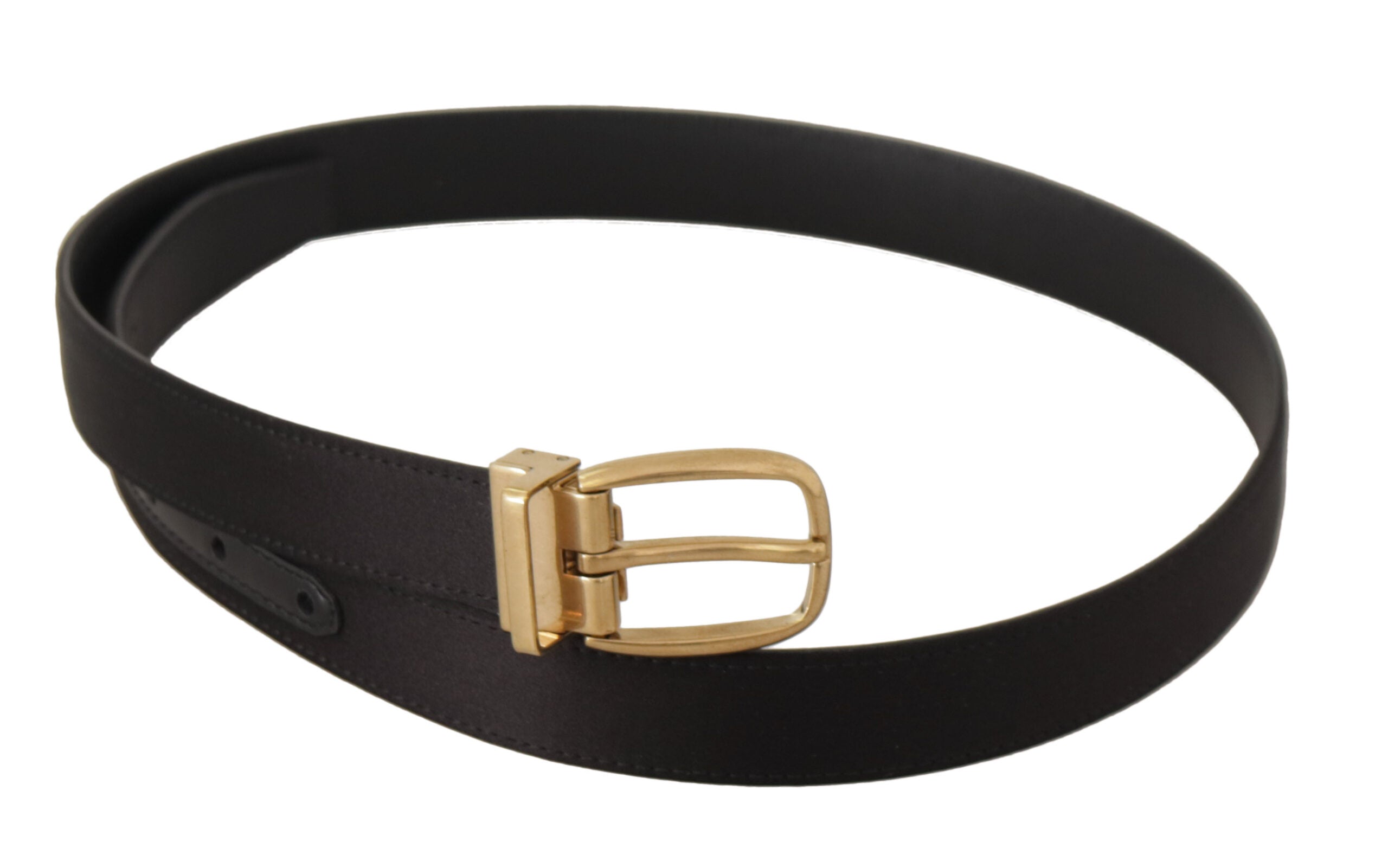 Black Silk Leather Gold Tone Metal Buckle Belt - 85-cm-34-inches