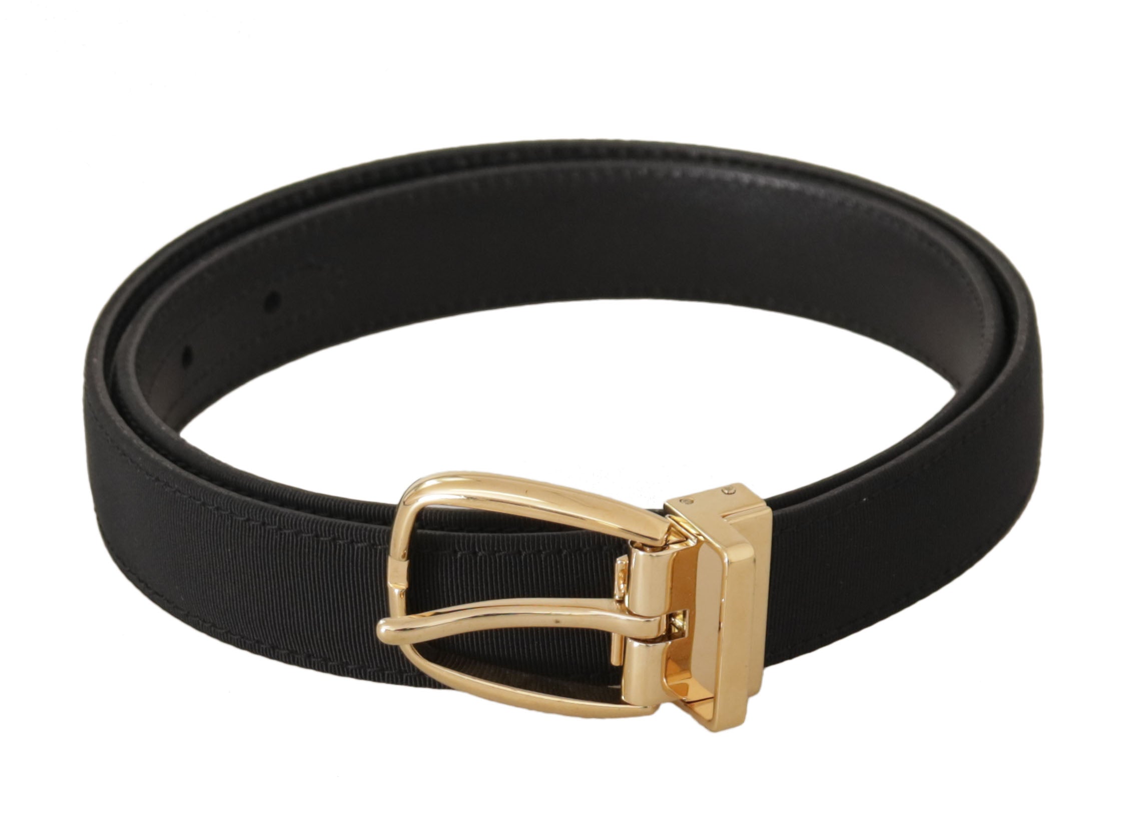 Black Canvas Leather Gold Metal Buckle Belt - 80-cm-32-inches