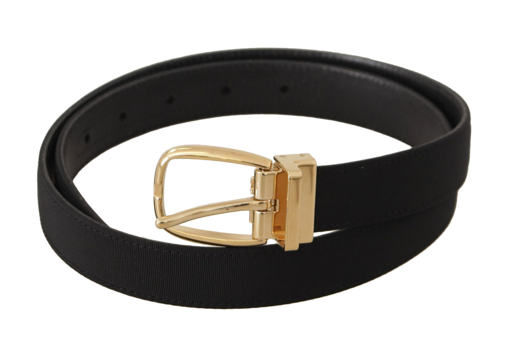 Black Canvas Leather Gold Metal Buckle Belt - 80-cm-32-inches