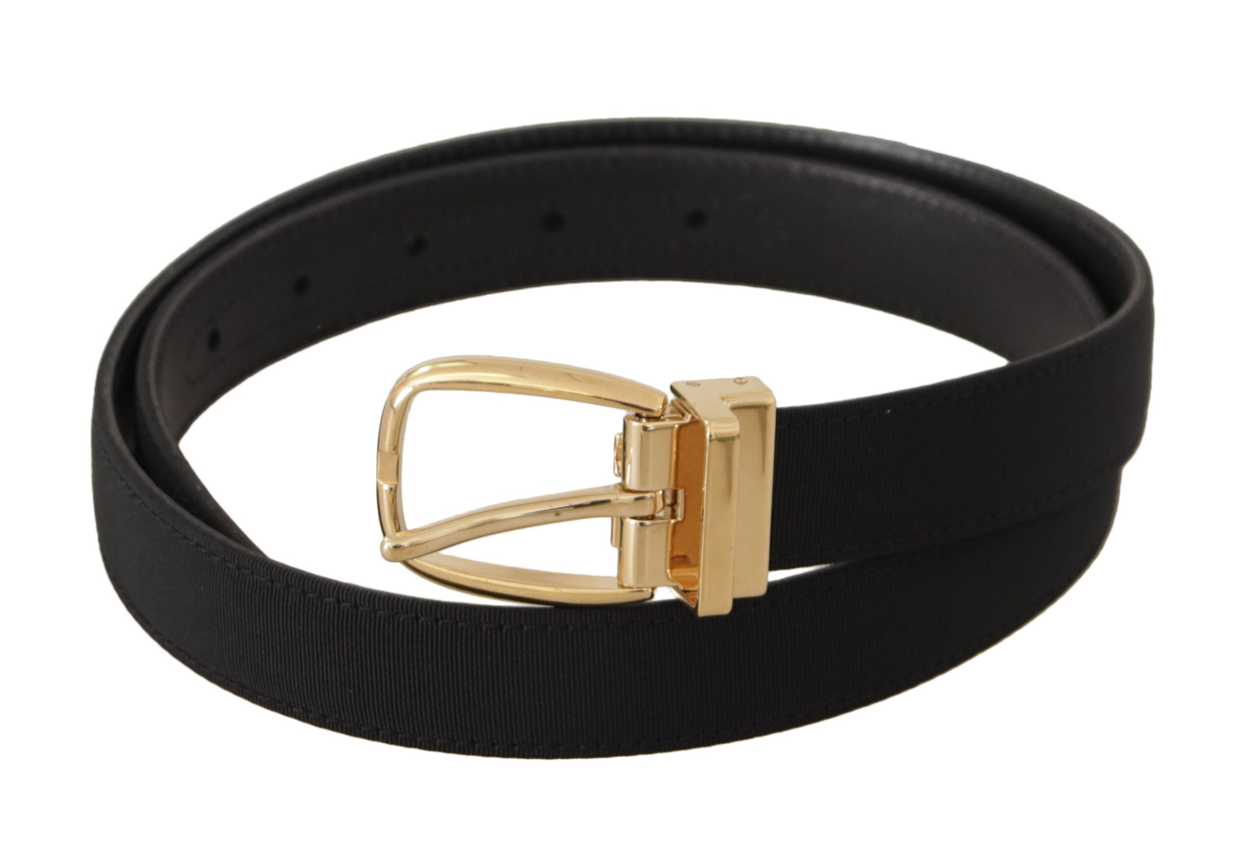 Black Canvas Leather Gold Metal Buckle Belt - 80-cm-32-inches