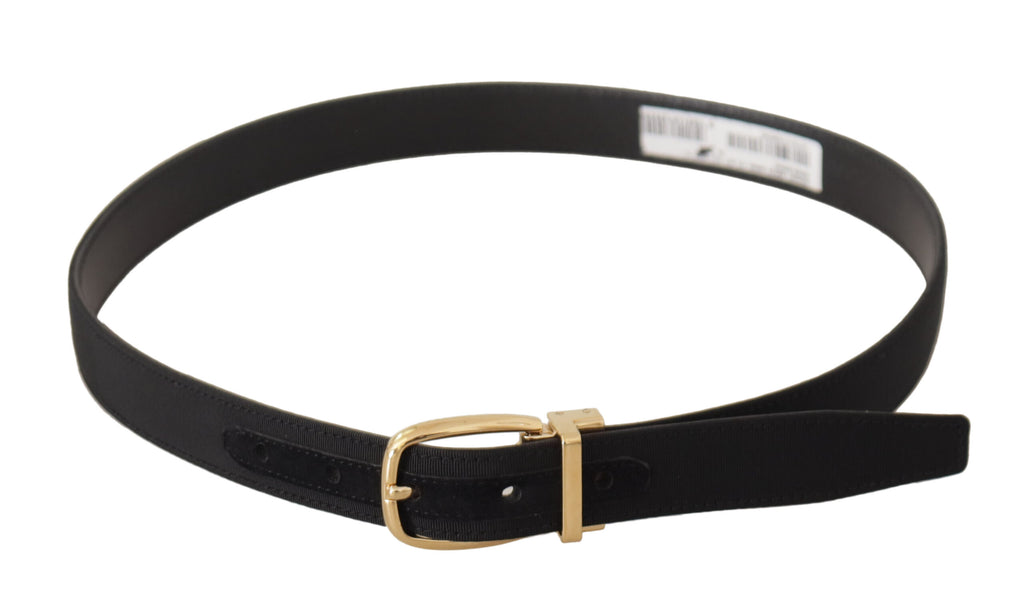 Black Canvas Leather Gold Metal Buckle Belt - 80-cm-32-inches